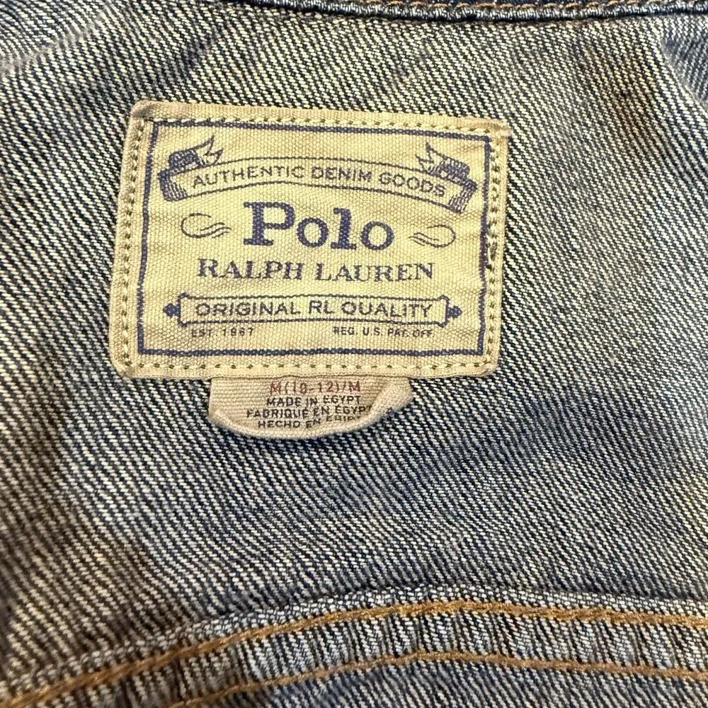 Ralph Lauren Jean Jacket M American Flag Girls Size 10-12 Medium Denim Dark Wash